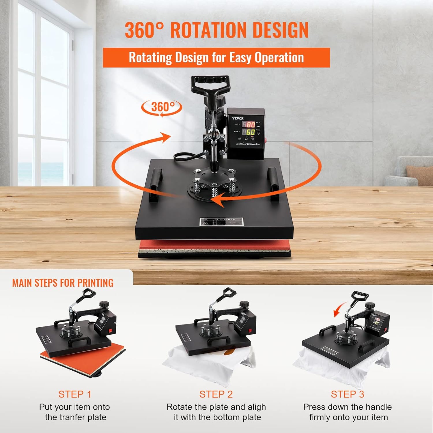 VEVOR 8 in 1 Heat Press Machine Combo 15x15, 360° Swing Away Tshirt Press Machine for Printing Hat Mug T Shirts Cap, Digital Multifunctional Sublimation Heat Transfer Machine