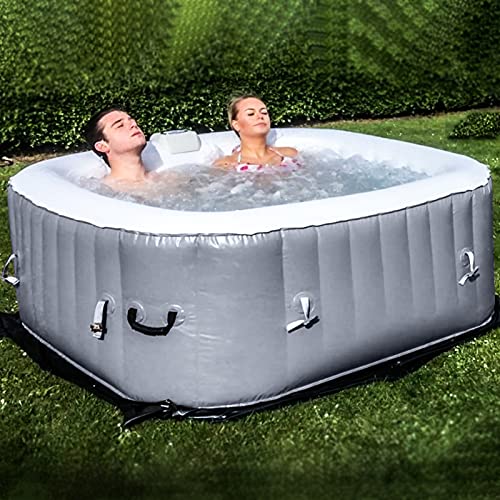 #WEJOY AquaSpa Portable Hot Tub 61X61X26 Inch Air Jet Spa 2-3 Person Inflatable Square Outdoor Heated Hot Tub Spa with 120 Bubble Jets, Black/White, one Size (AQA_SPA-A154_Black/White)
