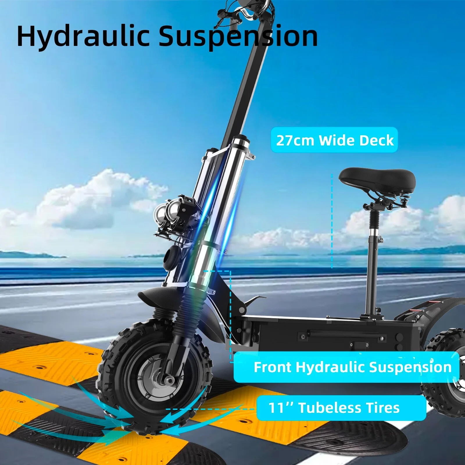 50MPH &60Miles ,Dual Motor Electric Scooter for Adults with Seat ,60V 5600W ,11 inch Off-Road Tire