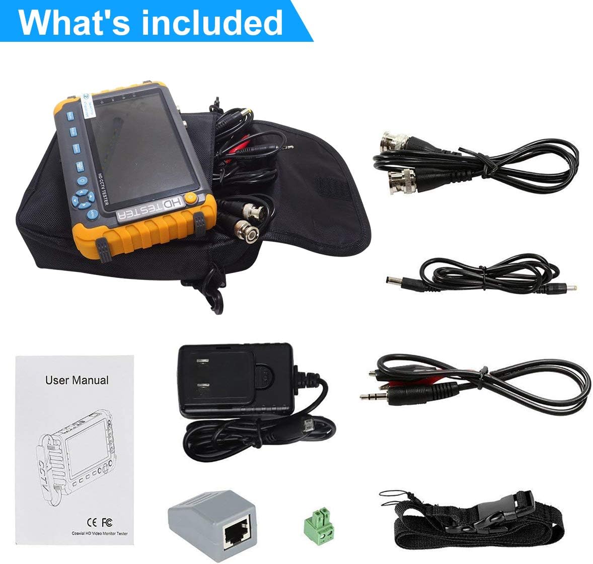 5 Inch 4 in 1 CCTV Monitor Tester, AHD/TVI/CVI/CVBS Coaxial Analog Video Monitor Tester, UTP/PTZ Cable Test for 1080P/3MP/4MP/5MP Analog Security Camera, VGA DC12V Output Camera Portable CCTV Tester
