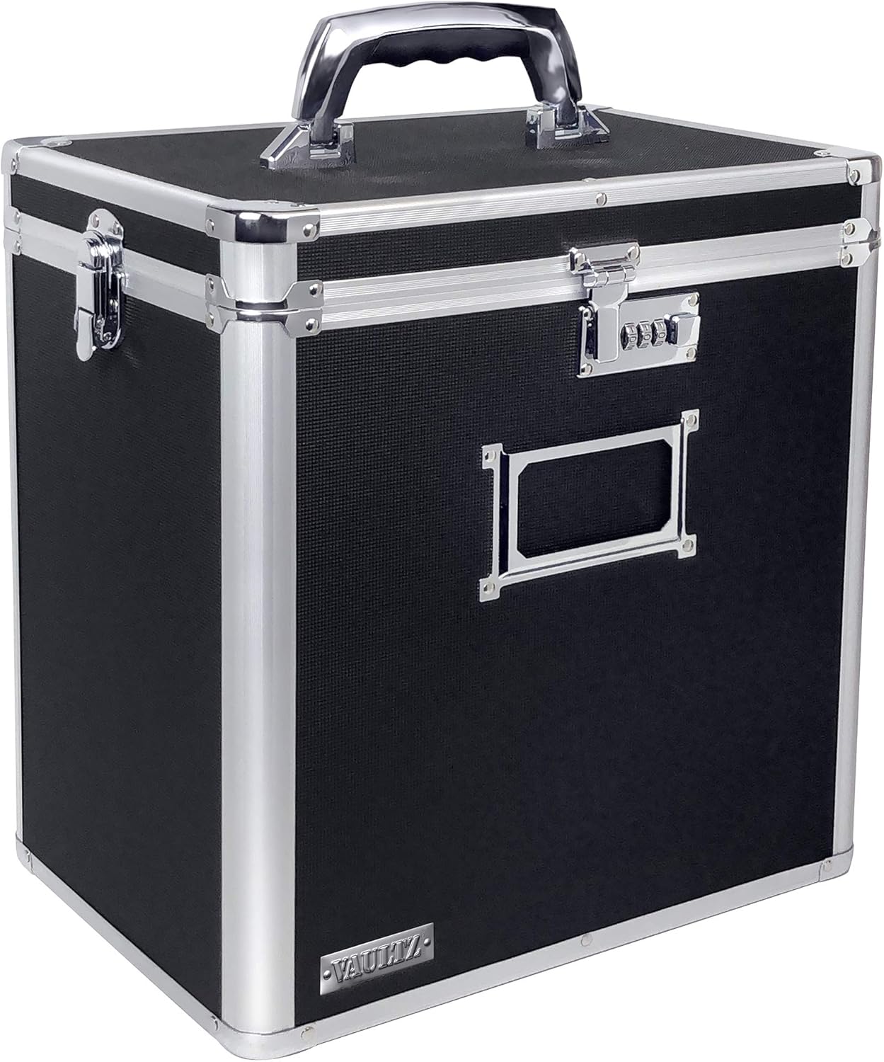 Vaultz Locking Vinyl Record Case, 50 Record Capacity, Black (VZ00490), 14.4 x 13.4 x 9.6 Inches Pack of 2
