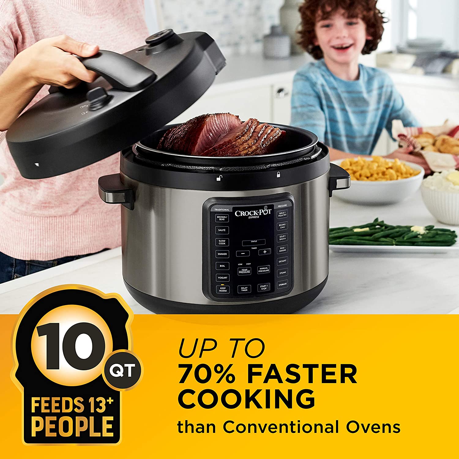 Crock-Pot 2097590 10-Qt. Express Crock Multi-Cooker with Easy Release Steam Dial, 10QT, Black Stainless