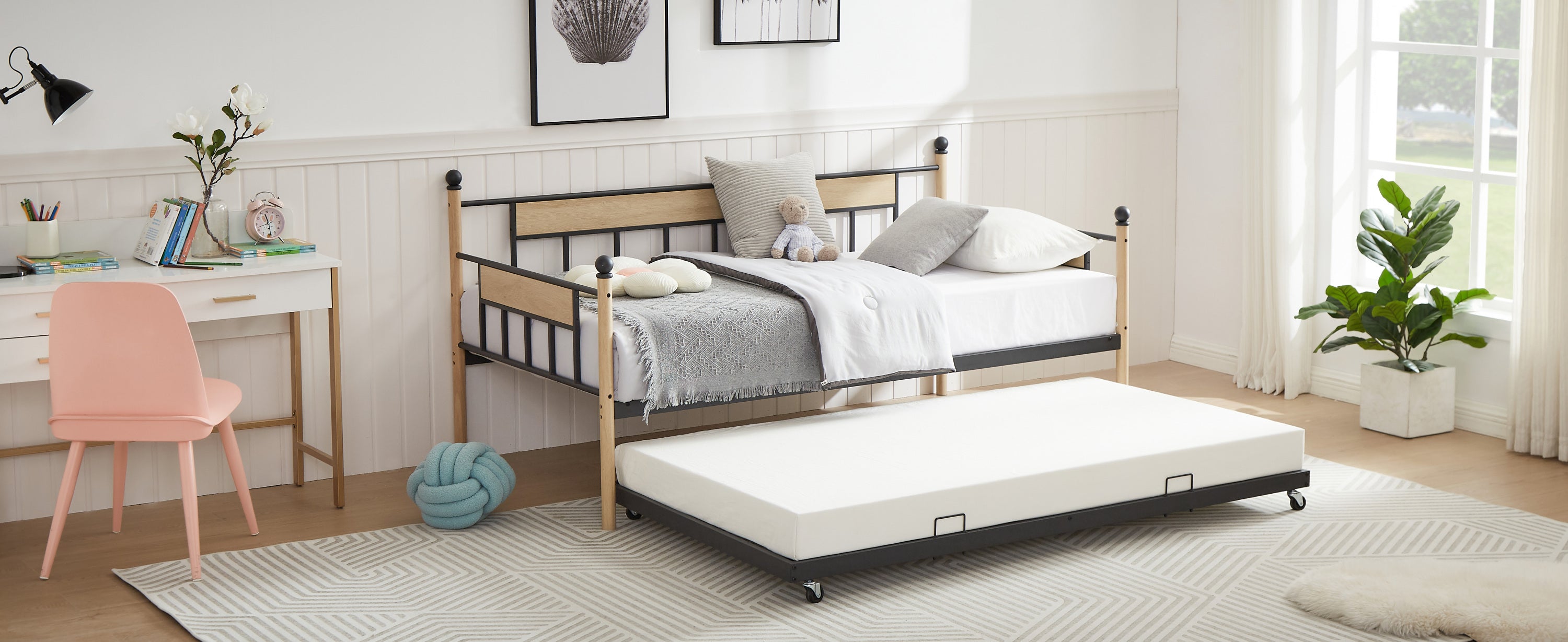 Baja Twin Size  Metal Frame Daybed with Trundle - Black