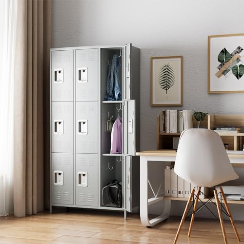 METAN Metal Storage Locker for School Office Gym Bedroom, 12 Doors Locker Cabinet for Employees, Industrial Steel Storage Locker with 12 Hooks, Assembly Required (12 Door-Light Gray)