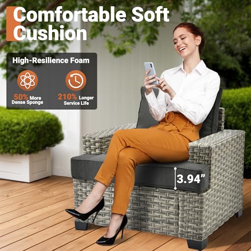 ovios 7 Piece Patio Sectional Furniture, Rattan Wicker Coversation Couch Set, Outdoor Sofa Set for Outside Porch Balcony Backyard Pool,Navy Blue