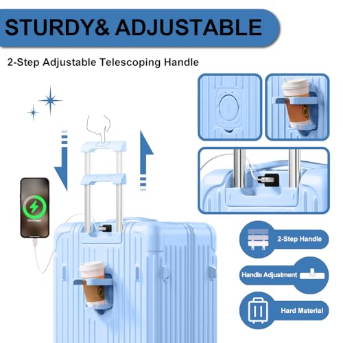 Krute Luggage Sets 2 Piece Suitcase PC+ABS Hardside Double Spinner Wheels TSA Lock Carry On Luggage 20+28 Inch (LightBlue)