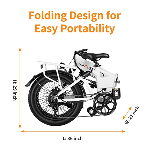 Jasion EB7 2.0 Electric Bike for Adults, 850W Motor 28MPH Max Speed Folding Ebike, 48V 10AH Removable Battery, 20" Fat Tire with Dual Suspension, 7-Speed Electric Bicycles, with 2 Rear Basket