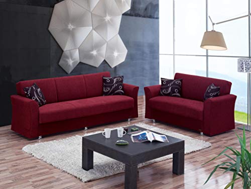 Empire Furniture USA Ohio Collection Convertible Sofa Bed with Storage Space and Includes 2 Pillows, Burgundy
