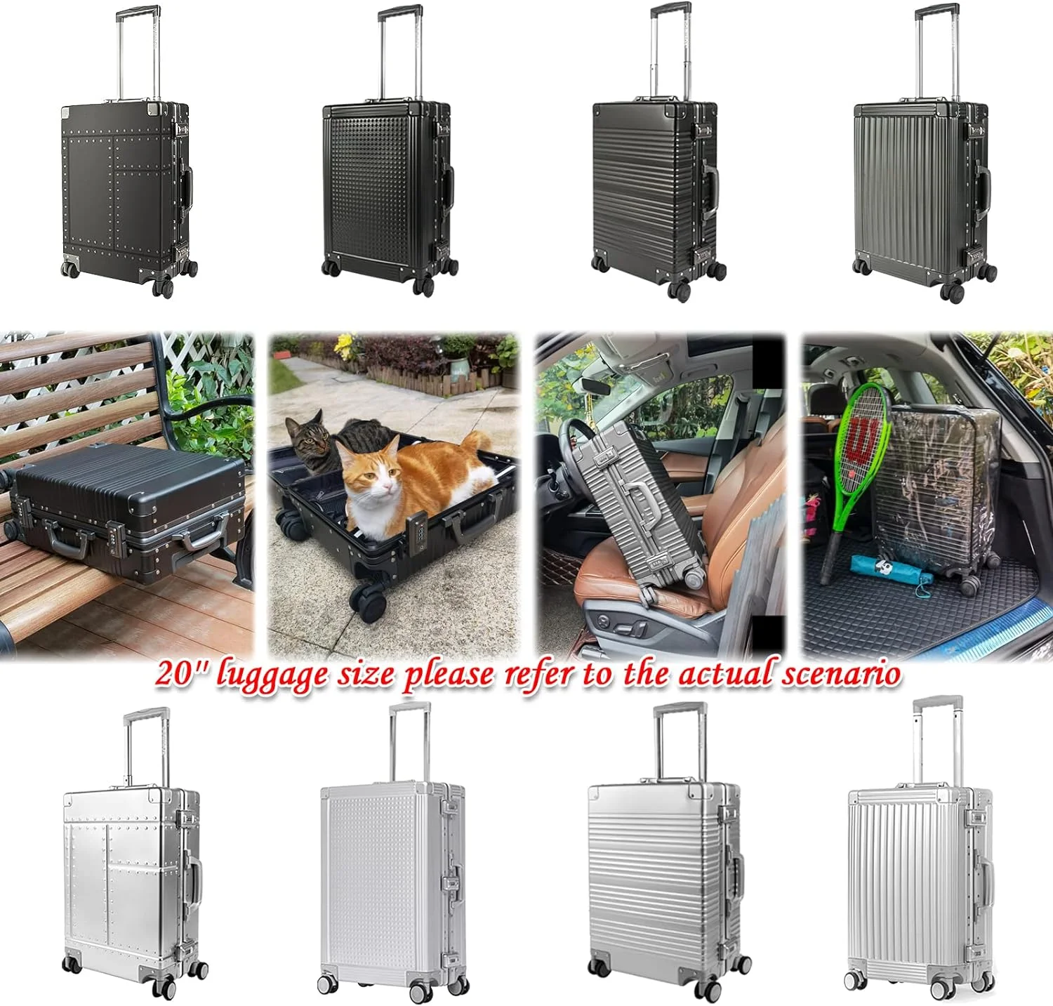 DOMINOX All Aluminum Carry On Luggage Hard Shell Luggage Aluminum Suitcase for Travel Zipperless Luggage Checked Luggage with Silent 360° Spinner Wheels 20 In. (Industry Style, Sliver)