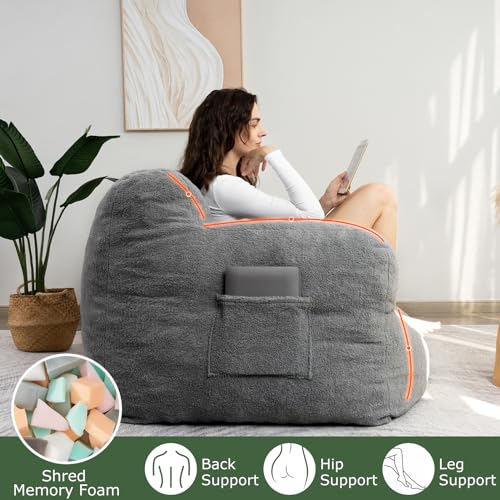 HIGOGOGO Giant Bean Bag Chairs for Adults,Big Comfy Chair Sofa for Bedroom Living Room, Large Lazy Bean Bag Chair with Pocket Armrests for Gaming, Reading