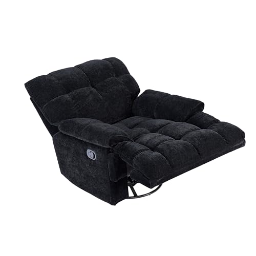 Oversized Rocker Recliner Chair, Overstuffed Swivel Rocking Chair Lazyboy Single Sofa Chair Living Room Reclining Chair with Breathable Velvet Fabric Gift for Mother Adults Cream White