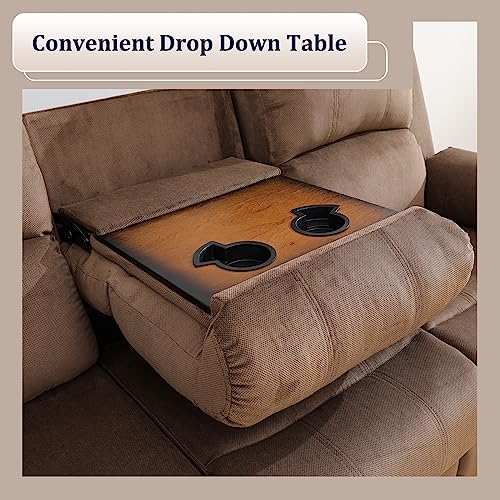 Recliner Sofa Set Living Room Furniture, Flannel Fabric Reclining Sofa Set, Recliner Couch Set with Cup Holders and Storage Console (Sofa and Loveseat Set, Dark Grey)