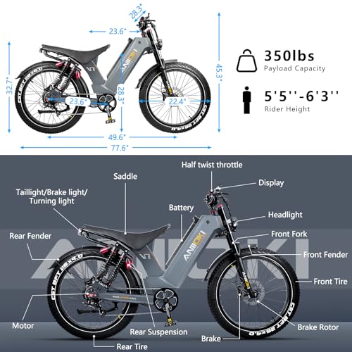 ANIIOKI Electric Bikes for Adults,Peak 2600/3500W Dual Motor/1800W,52V 60Ah Battery Long Range Electric Bike,45MPH 7 Speed,APP Control, Fat Tire Electric Mountain Bikes,UL 2849&UL 2271Certified