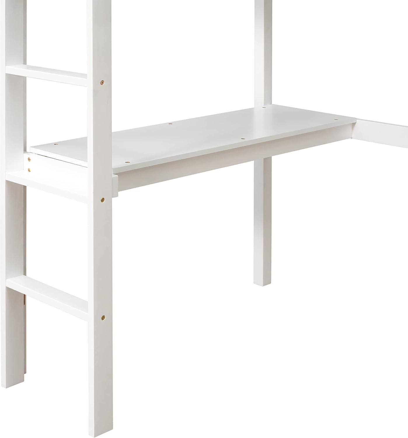 Wooden Twin Size Loft Bed with Desk and Ladder, Sturdy Loftbeds for Kids Teens Bedroom, White