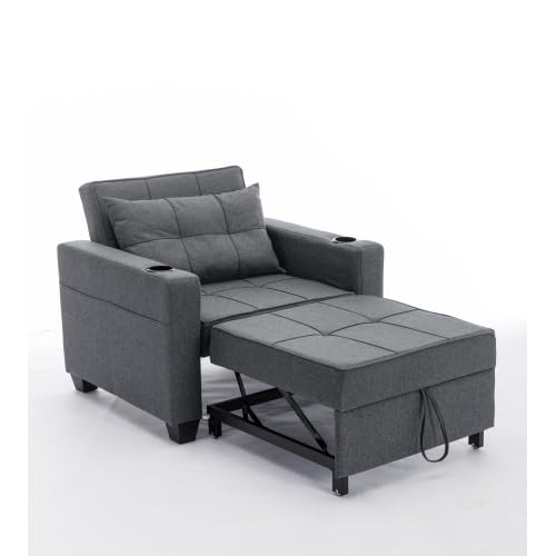 3-in-1 Sofa Bed Chair, Convertible Sleeper Chair Bed with 2 Cupholders & Adjust Backrest, Chaise Lounge Chair,Single Bed,Modern Chair Bed Sleeper for Living Room/Office/Small Apartment (Light Gray)