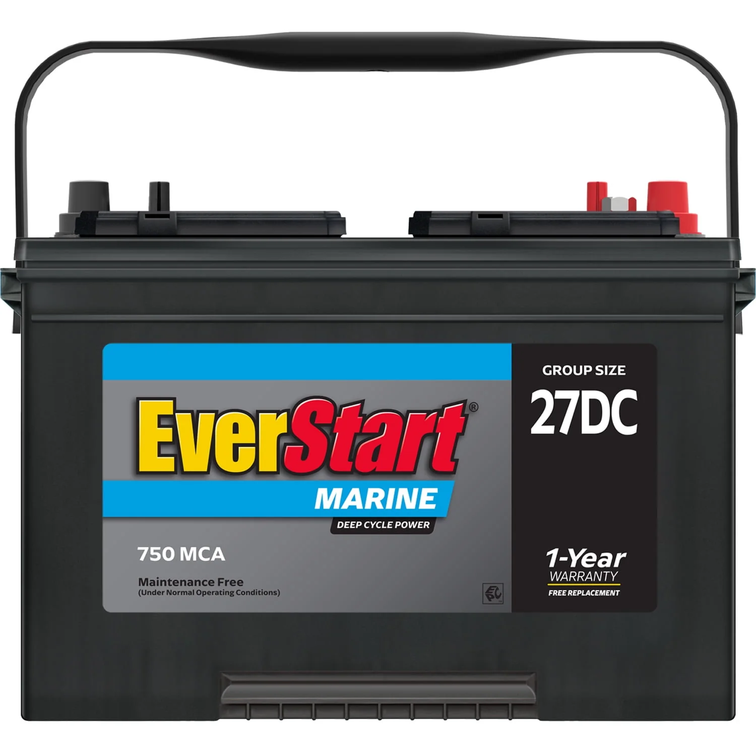 EverStart Lead Acid Marine & RV Deep Cycle Battery, Group Size 27DC 12 Volt, 740 MCA