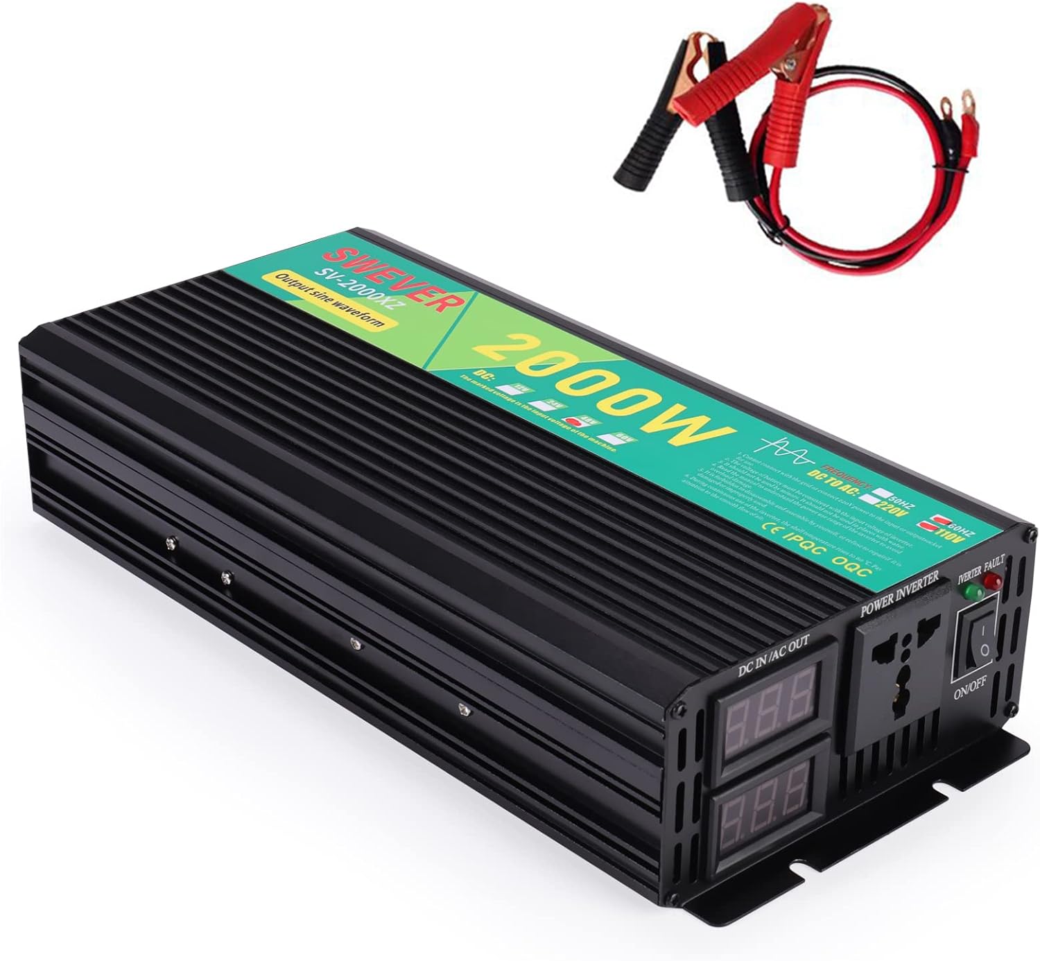 2000W Pure Sine Wave Power Inverter DC 12V to AC 110V, Car Power Converter with Digital LED Display for Car RV Boat Home Solar System and Emergency (2000W, 12V)