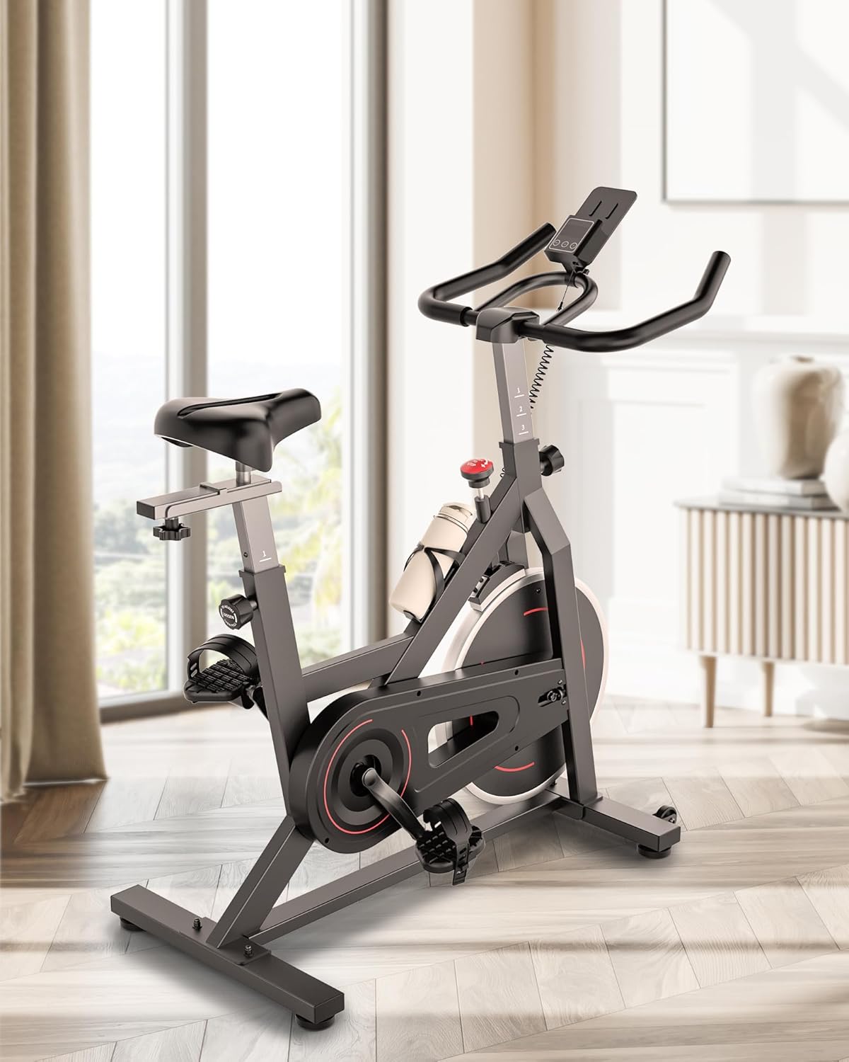 Exercise Bike Stationary Bikes for Home Cycling Bike Indoor Bike with Resistance Comfortable Seat Cushion LCD Monitor Silent Belt Drive Heavy Flywheel 300lbs Weight Capacity