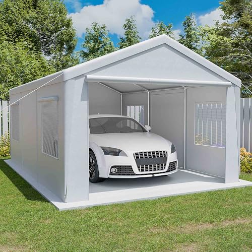 10' x 20' Carport, Heavy Duty Car Canopy Portable Garage with Removable Sidewalls and Roll-up Ventilated Doors & Windows for Car,SUV, Truck, Boat.Gray