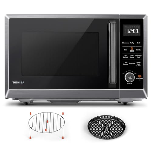 TOSHIBA EM131A5C-BS Countertop Microwave Ovens 1.2 Cu Ft, 12.4" Removable Turntable Smart Humidity Sensor 12 Auto Menus Mute Function ECO Mode Easy Clean Interior Black Color 1000W
