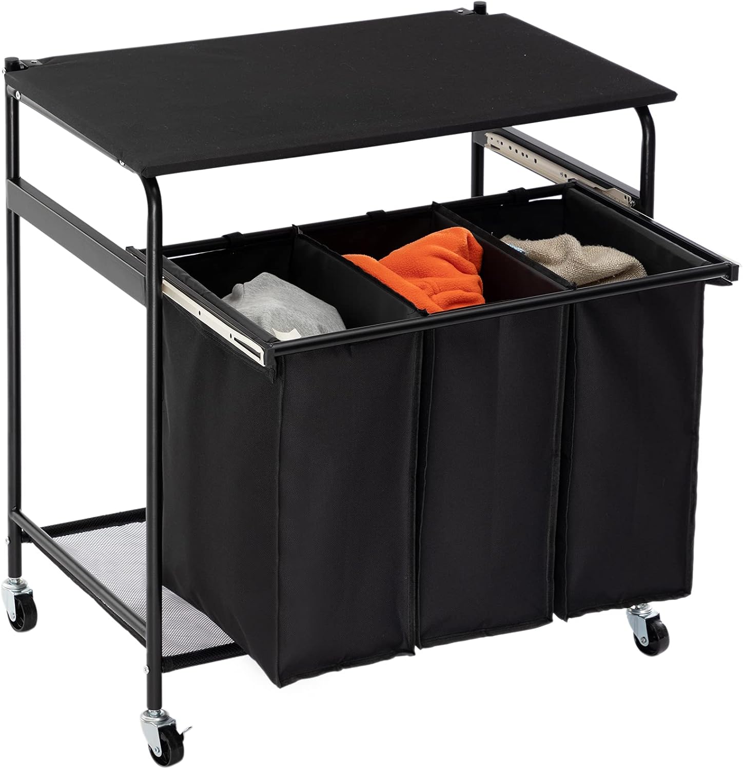 ALIMORDEN Laundry Sorter Cart with Side Pull 3-Bag Ironing Board Heavy-Duty 4 Wheels Laundry Hamper Grey