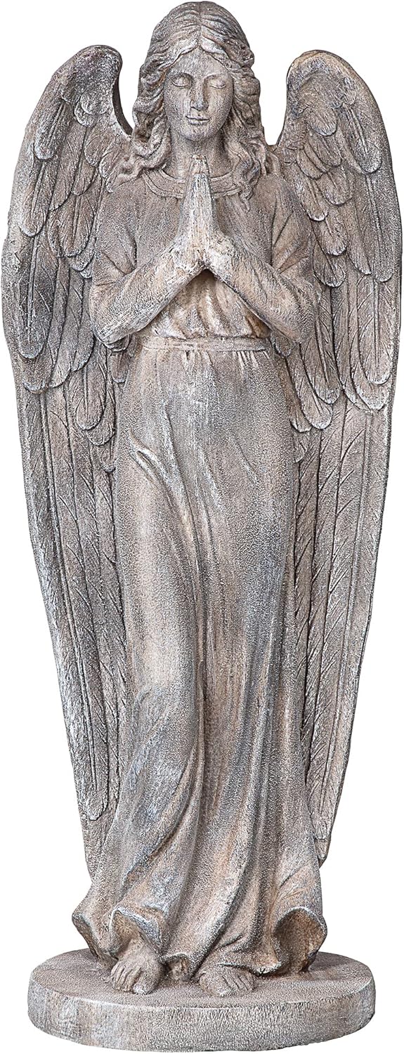 Design Toscano FU63854 Praying Angel of Mercy Outdoor Garden Statue, 18 inches wide, 46 inches tall, Handcast Polyresin, Gray Stone Finish