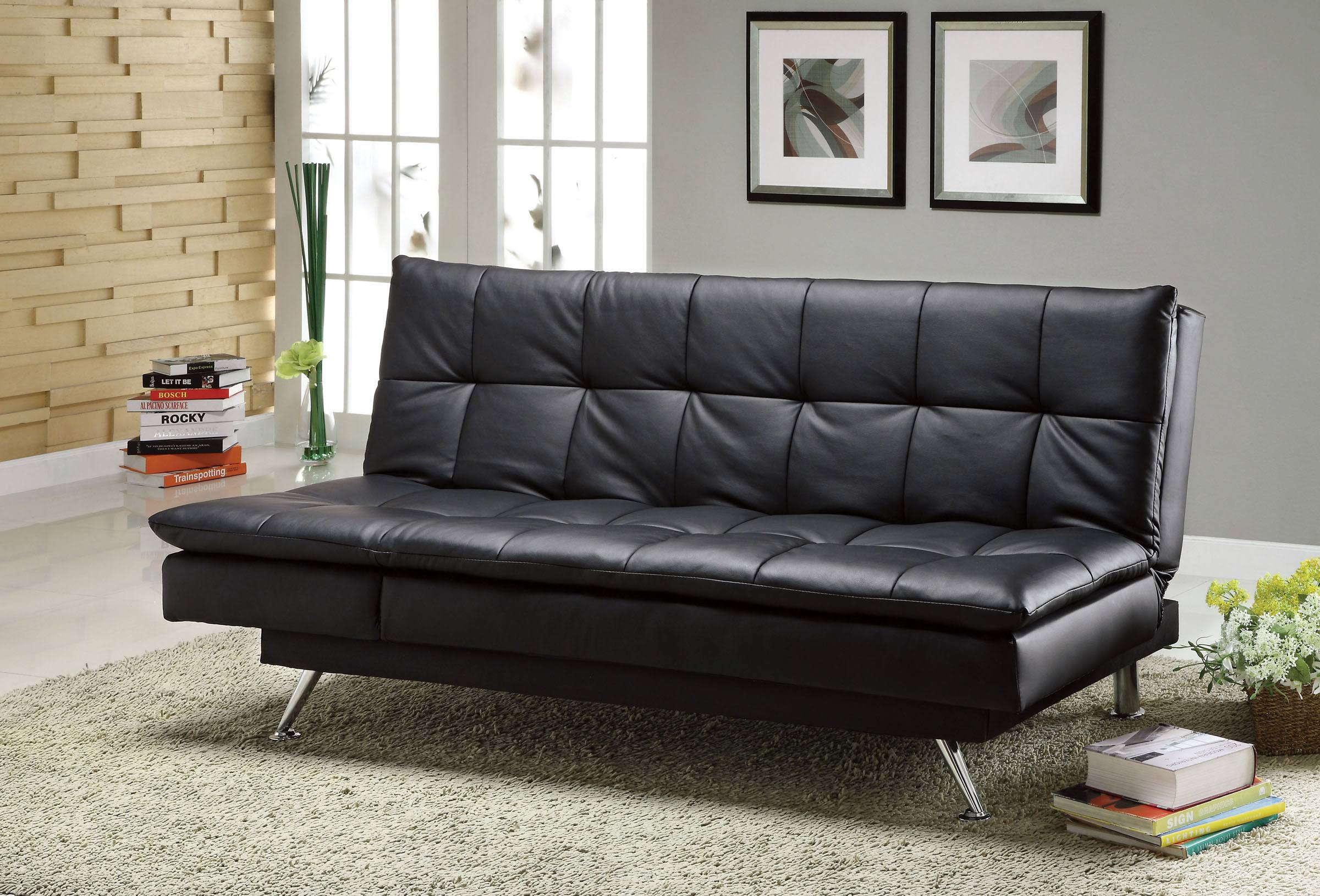Hasty Black Leatherette Futon Sofa