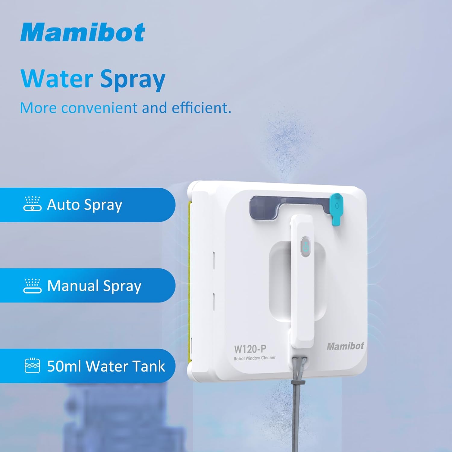 Mamibot W120-P Automatic Dual Water Spray Window Cleaning Robot with Anti-Falling Sensor Edge Detection Technology,Robotic Window Cleaner for Indoor&Outdoor Glass Cleaning