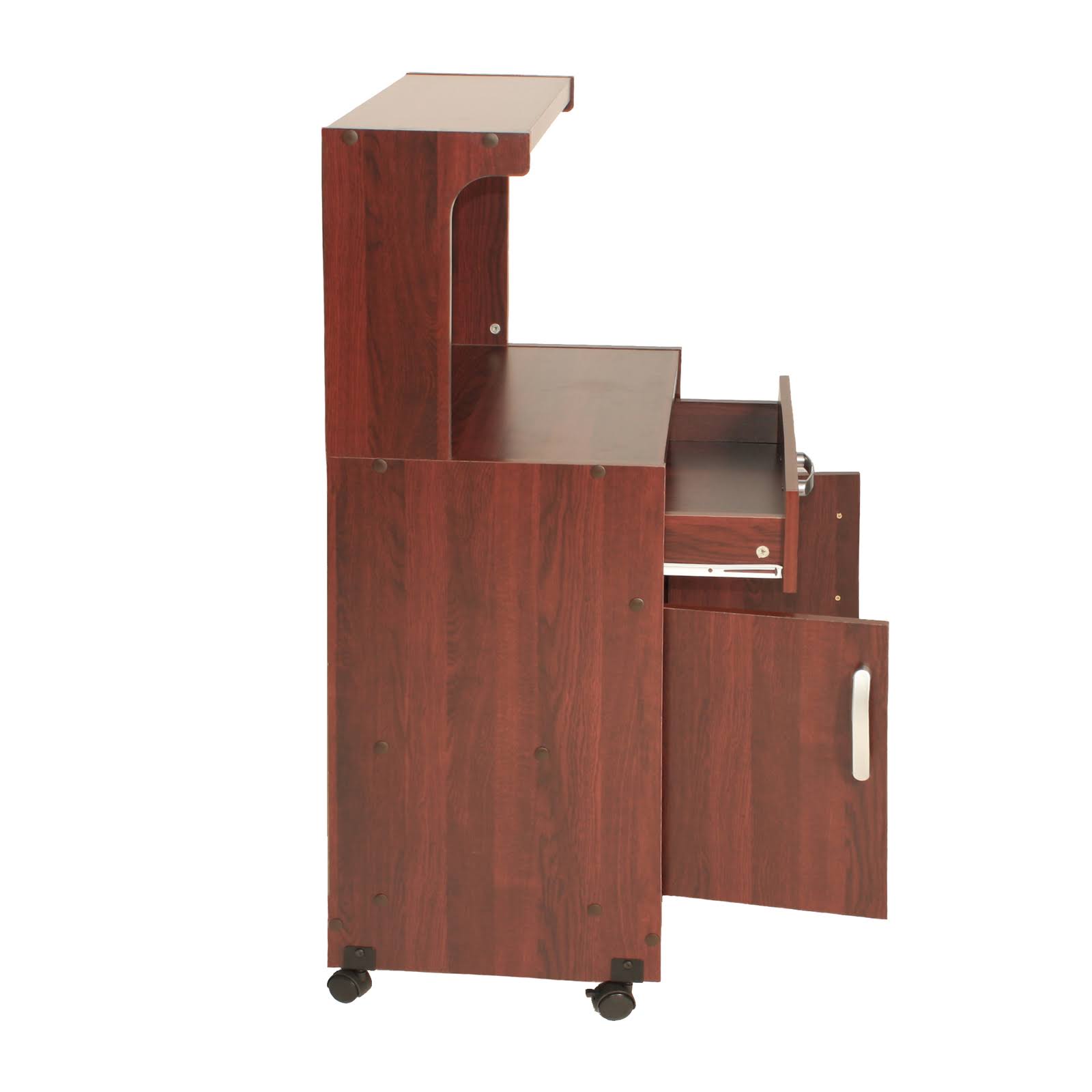 Better Home Products Shelby Kitchen Wooden Microwave Cart in Mahogany