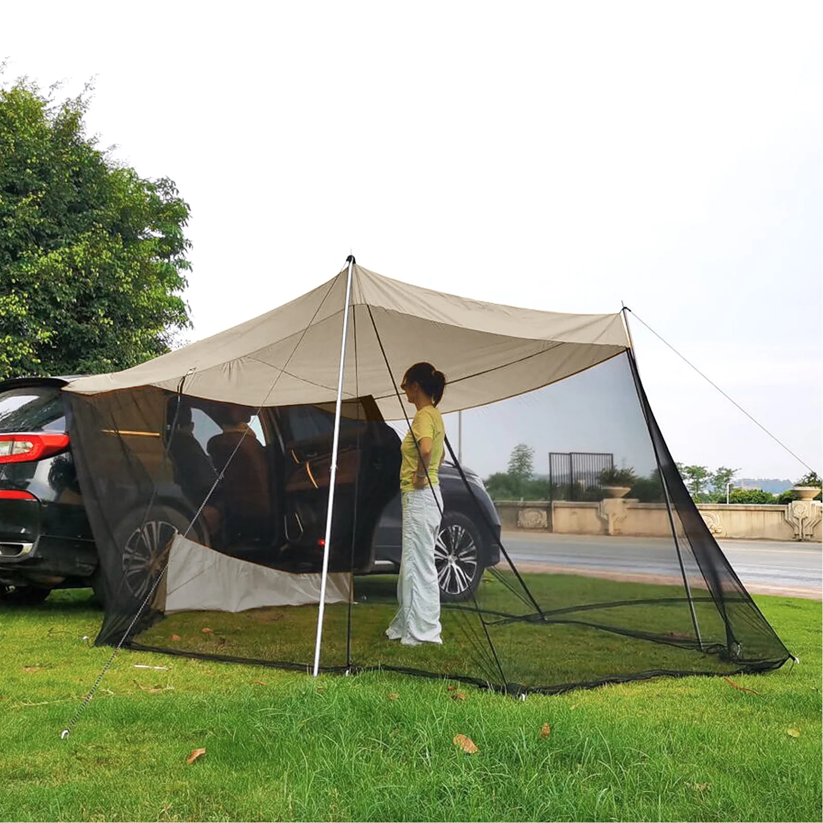 Gecheer Car Rear Extension Sunshade Tent Vehicle Trunk Side Awning Car Shelter Canopy Beach Sun Shelter for Outdoor Camping Hiking Fishing