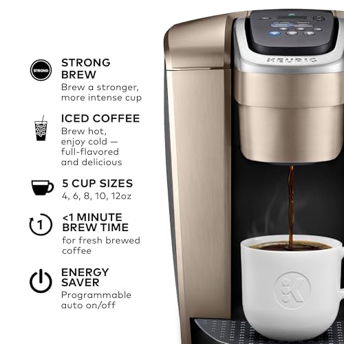 Keurig K-Elite Single Serve K-Cup Pod Coffee Maker, with Strength and Temperature Control, Iced Coffee Capability, 8 to 12oz Brew Size, Programmable, Brushed Slate