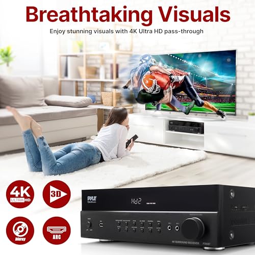 Pyle Hi-Fi Wireless Bluetooth 5.0 Home Theater Receiver - 7.2 Channel Surround Sound Stereo Amp with ARC Support - MP3/USB/DAC/FM Radio - 1200W PMPO - HDMI - Remote Control - for Home Audio - PT885BT