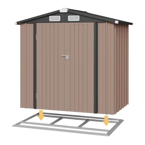 Aoxun 6x3.9 FT Shed with Base Metal Outdoor Storage Shed Garden Shed with Lockable Doors Tool Shed Bike Shed for Backyard, Patio, Poolside (Brown)