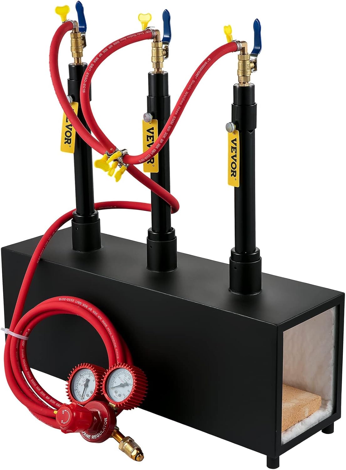 VEVOR Portable Propane Forge Three Burners and Open Structure, Propane Burner Forge Large Capacity, Square Metal Blacksmithing Forge for Knife and Tool Making Equipment