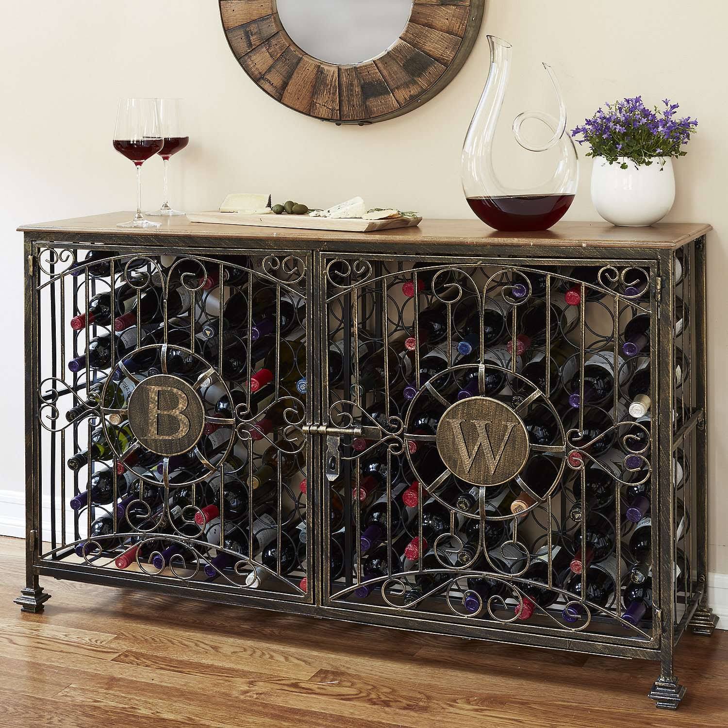 Wine Enthusiast 84- Bottle Antiqued Steel Wine Jail Console