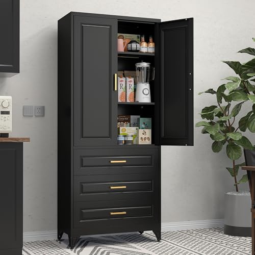 71" Tall Metal Storage Cabinet, Kitchen Pantry Storage Cabinets with Doors and 4 Shelves, White Pantry Cabinet, Utility Kitchen Cupboard, Large Steel Cabinets for Dining Room, Office, Living Room