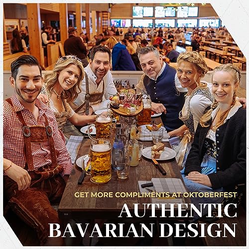 Lederhosen Men - Genuine Leather Authentic German Lederhosen for Men, Oktoberfest Outfit - Light Brown Knee