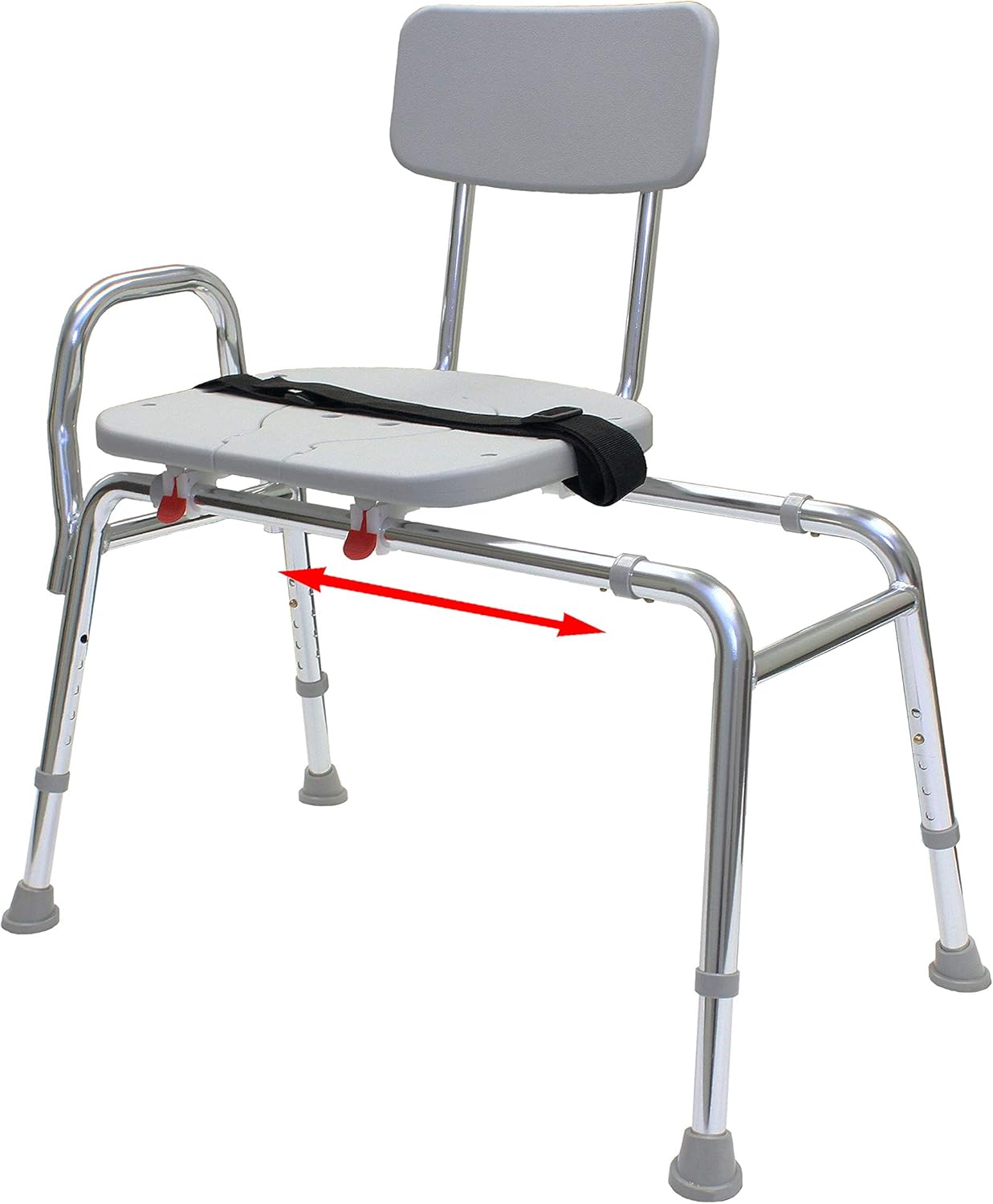 Pro-Slide Bathtub Transfer Bench and Sliding Shower Chair with Cut Out for Additional Cleaning (70311). Multiple Safety Features, Tool-Less Assembly, Height Adjustable and High Weight Capacity.