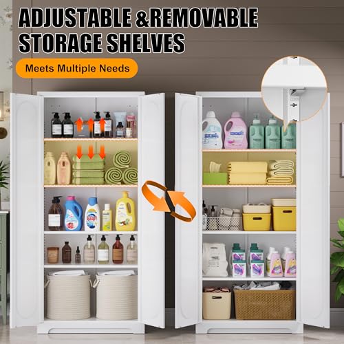 71" Tall Metal Storage Cabinet, Kitchen Pantry Storage Cabinets with Doors and 4 Shelves, White Pantry Cabinet, Utility Kitchen Cupboard, Large Steel Cabinets for Dining Room, Office, Living Room