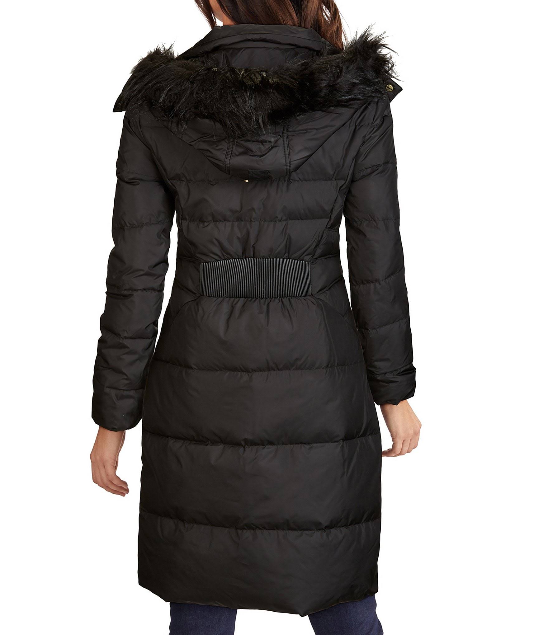 Cole Haan Faux Fur-Trim Puffer Coat Medium / Black