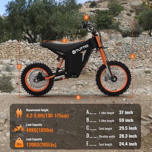 Tuttio Soleil 01 Electric Dirt Bike 2000W, 37MPH Speed, 14"/12" Fat Tires Electric Motorcycle, 48V 21AH Battery for 45 Mile Range,Ideal for Adults & Teens 13+ on Mountain Adventures(USA Warehouse)