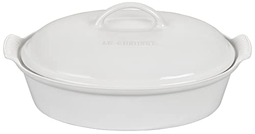 Le Creuset Stoneware Heritage Covered Oval Casserole, 4 qt. (14"), White
