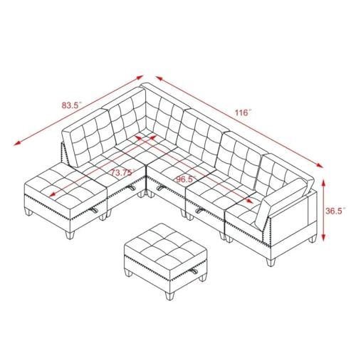 L Shape Chenille Modular Sectional Sofa, Combination Includes Three Single Chair,Two Corner and Two Ottoman