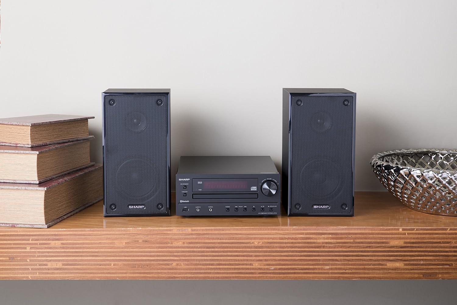 Sharp XLHF102B HI Fi Component MicroSystem with Bluetooth, USB Port for MP3 Playback, Built-in CD Player, AM/FM Tuners, 50W RMS, Remote Included, Black