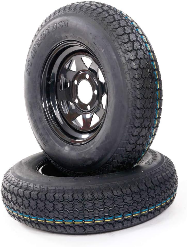 13" Trailer Wheel & Tire with Bias ST175/80D13 Tire Mounted (5x4.5 bolt circle) Black Spoke, Set of 2
