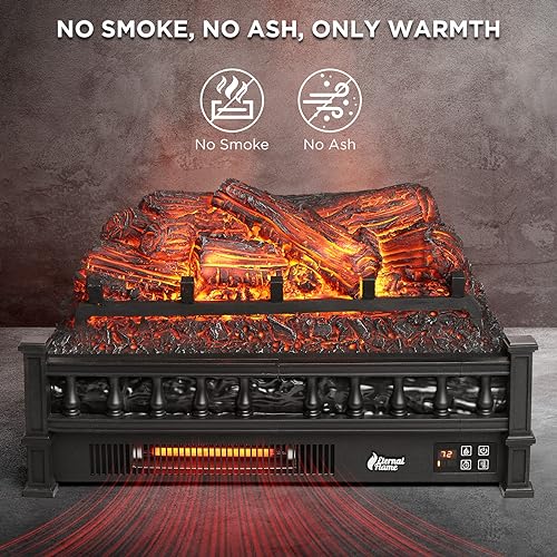 TURBRO Eternal Flame Infrared Electric Fireplace Logs, 23" Infrared Quartz, Remote Control Fireplace Insert Log Heater, Realistic Pinewood Ember Bed, Thermostat, Timer, 1500W Bronze