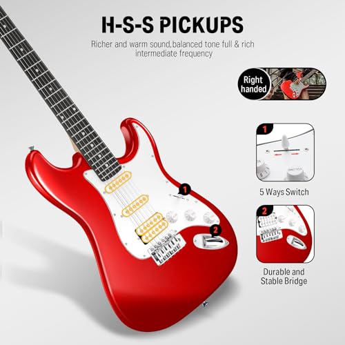 Donner DST-100B 39 Inch Electric Guitar Beginner Kit Solid Body Full Size Black HSS for Starter, with Amplifier, Bag, Digital Tuner, Capo, Strap, String,Cable, Picks