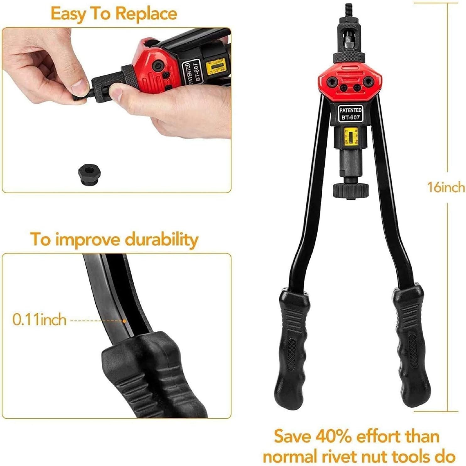 AIUITIO 16”Hand Rivet Nut Tool, Professional Rivet Nut Setter Kit with 15PCS Metric & Inch Mandrels,150PCS Rivet Nuts Pack of 2