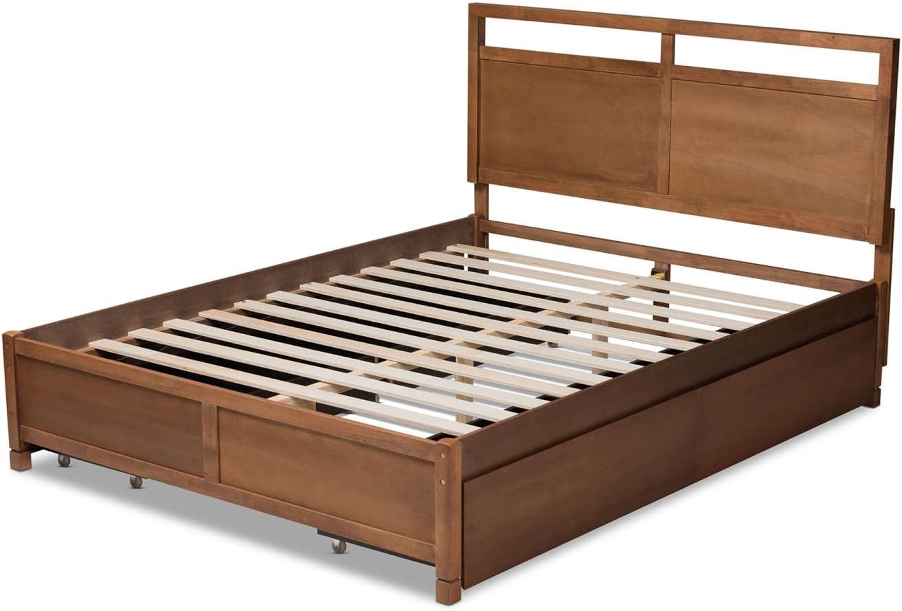 Baxton Studio Saffron Modern and Contemporary Walnut Brown Finished Wood Full Size 4-Drawer Platform Storage Bed