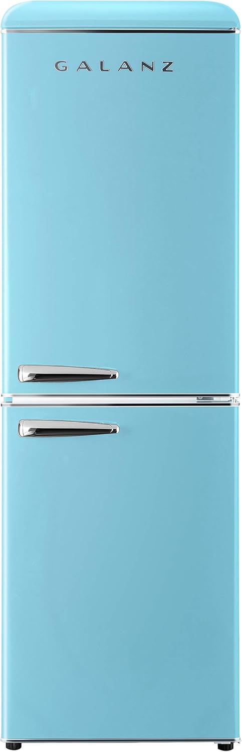 Galanz GLR74BBER12 Retro Bottom Mount Refrigerator, Adjustable Mechanical Thermostat with True Freezer, Blue, 7.4 Cu Ft